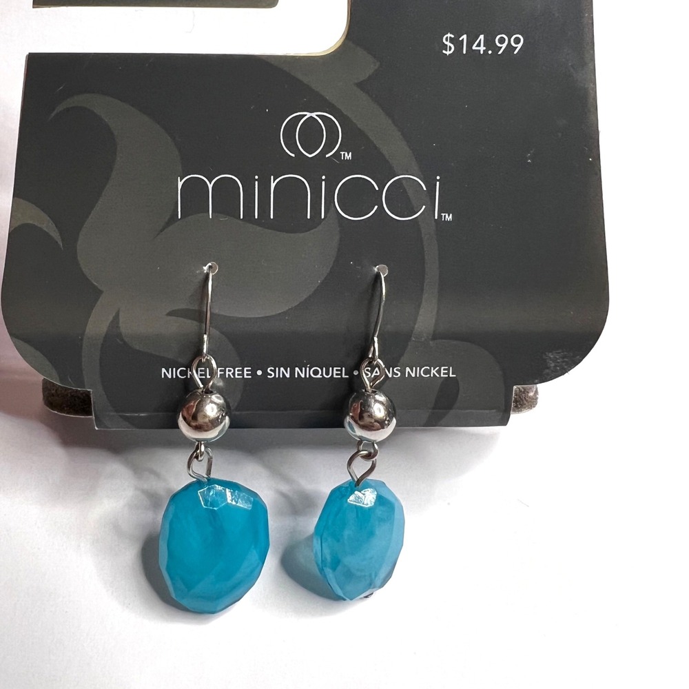 Minicci Women Turquoise Blue Faceted Resin Drop Earrings Silver Tone Nickel Free